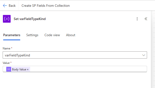 PA Workflow Create Fields From Collection Set varFieldTypeKind